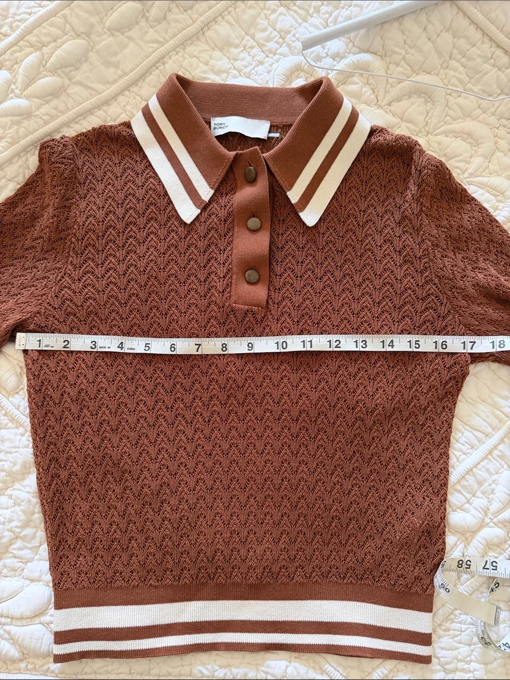 Tory Burch | Cotton pointelle polo shirt  | Color brown